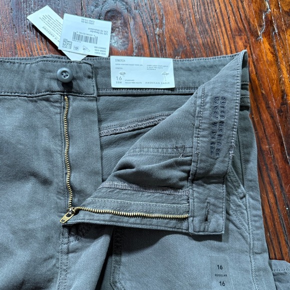 NWT American Eagle Pants Womans 16 Gray Super High Rise Baggy Wide Leg Stretch - Picture 12 of 16